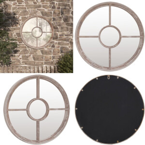 vidaXL Tuinspiegel rond 60x4 cm ijzer zandkleurig - Ronde Tuinspiegel - Ronde Tuinspiegels - Buitenspiegel - Tuinspiegel