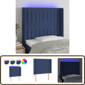 vidaXL Hoofdbord LED - 93x16x118/128 cm - Stof - Blauw Hoofd Bord Led - Hoofdbord Met Led - Bedhoofdbord - Headboard - Slaapkamersdecoratie
