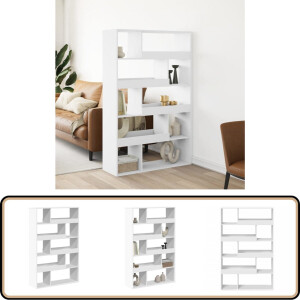 vidaXL Kamerscherm - 10 Schappen - Wit - Bewerkt Hout Kamerscherm - Kamerschermen - Scheidingswand - Kamerverdeler