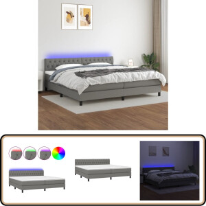 vidaXL Boxspring - Donkergrijs - 200x200 cm - Inclusief LED Boxspring - Donkere Kleuren - Led Lampen - Elektrisch Verstelbare Hoofdbord - Pocketed Veren Matras