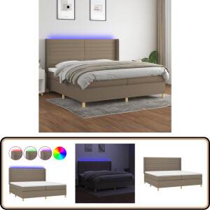 vidaXL Boxspring met matras en LED - Taupe - 200x200 cm Boxspring Bed - Led Lamp - Pocketed Spring Mattress - Taupe Bed - Slaapcomfort