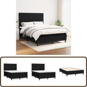 vidaXL Boxspring met matras zwart 140x190 cm Boxspring - Boxspringbed - Pocketvering Matras - Verstelbare Hoofdbord - Medium Stevigheid