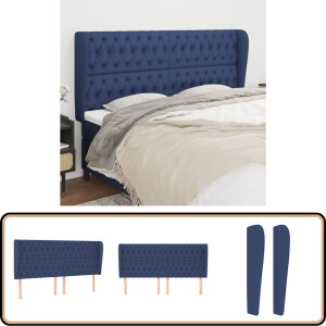vidaXL Hoofdbord met randen - 203x23x128 cm - Blauw Klassieke Hoofdbord - Hoofdbord Blauw - Bedhoofd - Stoffen Hoofdbord - Hoofdbord Met Randen