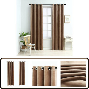 vidaXL Gordijn verduisterend - 2 stuks - 140x225 cm - Beige Fluwelen Gordijnen - Gordijnen Voor Woonkamer - Gordijnen Voor Slaapkamer - Privacy Gordijnen - Lichtwerende Gordijnen