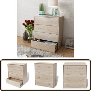 vidaXL Dressoir - 4 lades - Eikenkleur - 60x30,5x71 cm Dressoir - Commode - Eiken Kleur - Houten Dressoir - Opslagmeubilair