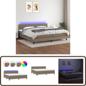 vidaXL Boxspring met LED en Matras - Taupe 200x200 Boxspring - Led Verlichting - Tweepersoonsbed - Taupe - Slaapcomfort