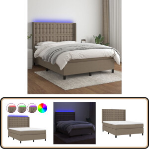 vidaXL Boxspring 140x200cm met LED en Taupe Stof Boxspring Bed - Led Lamp - Slaapcomfort - Taupecleur - Tweepersoonsbed