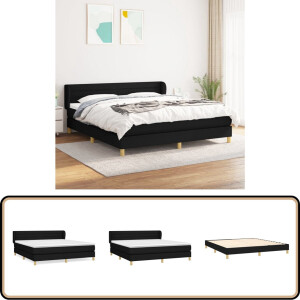 vidaXL Boxspring 160x200 cm met Matras en Topmatras Boxspringbed - Pocketvering - Verstelbare Hoofdbord - Middenhard - Zwart