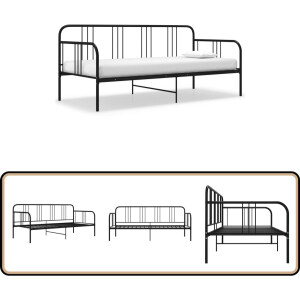 vidaXL Slaapbankframe Metaal 90x200 cm - Zwart Slaapbank - Logeerbed - Bed Frame - Stapelbaar Bed - Compact Bed