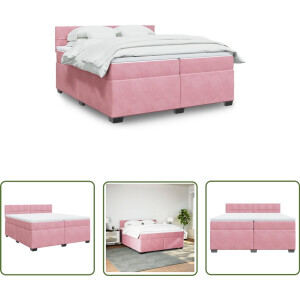 vidaXL Fluweel - Boxspring - Boxspring met matras fluweel roze 200x200 cm - Roze - Tweepersoonsbed - King Size Bed