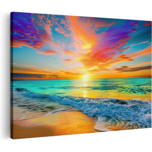 Artaza Canvas Schilderij Kleurrijke Zonsondergang over de Oceaan - 120x80 cm - Groot - Wanddecoratie Woonkamer - Schilderijen - Muurdecoratie