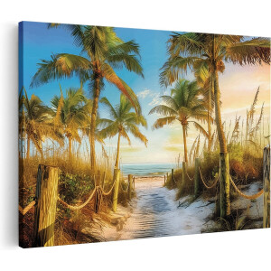Artaza Canvas Schilderij Pad dat Leidt naar het Strand met Palmbomen - 60x40 - Wanddecoratie - Foto Op Canvas - Canvas Print