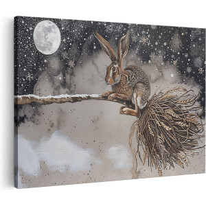 Artaza Canvas Schilderij Haas met een Bezem in de Sneeuw - 120x80 - Groot - Foto Op Canvas - Canvas Print