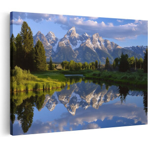 Artaza Canvas Schilderij De Bergen Worden Weerspiegeld in het Water - 90x60 - Wanddecoratie - Foto Op Canvas - Canvas Print