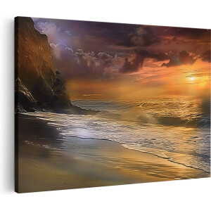 Artaza Canvas Schilderij Zonsondergang op het Strand - 60x40 - Wanddecoratie - Foto Op Canvas - Canvas Print