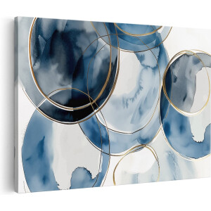 Artaza Canvas Schilderij Blauwe en Gouden Cirkels - 90x60 - Wanddecoratie - Foto Op Canvas - Canvas Print