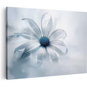 Artaza Canvas Schilderij Witte Bloem met Blauwe Veren - 120x80 - Groot - Foto Op Canvas - Canvas Print