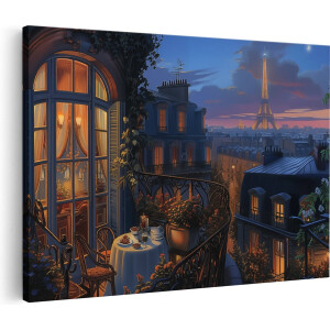 Artaza Canvas Schilderij Balkon met Uitzicht op de Eiffeltoren - 60x40 - Wanddecoratie - Foto Op Canvas - Canvas Print