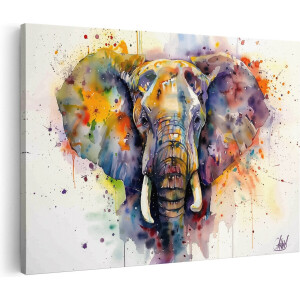 Artaza Canvas Schilderij Olifant met Kleurrijke Verfspatten - 30x20 - Klein - Foto Op Canvas - Canvas Print