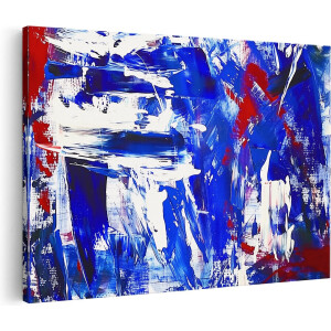 Artaza Canvas Schilderij Abstract Kunstwerk - Rood, Wit en Blauw - 60x40 - Wanddecoratie - Foto Op Canvas - Canvas Print