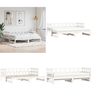 vidaXL Slaapbank met onderschuifbed 90x190 cm massief grenenhout wit - Slaapbank Met Onderschuifbed - Slaapbanken Met Onderschuifbedden - Slaapbank - Bedbank