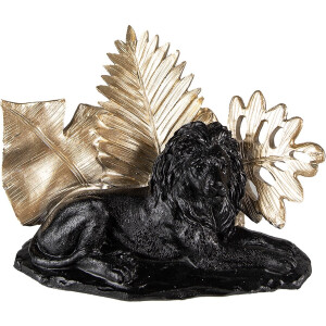 Clayre & Eef Beeld Leeuw 16 cm Zwart Goudkleurig Polyresin