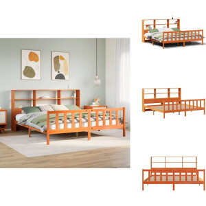 vidaXL Boekenkastbed - Boekenkastbedden - Bed - Tweepersoonsbed - Bed met boekenkast zonder matras grenenhout wasbruin 200x200 cm