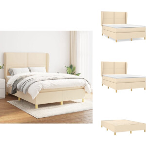vidaXL Boxspring - Boxsprings - Bed - Slaapmeubel - Boxspring met matras stof crèmekleurig 140x190 cm