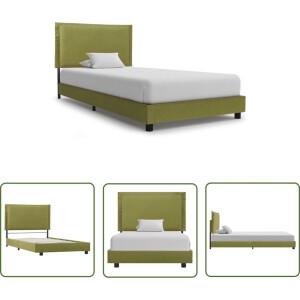 vidaXL Bed Frame Groen - Klassieke Bedframe - Bedframe stof groen 90x200 cm - Eenpersoons Bed - Stoffen Bed - Metalen Bedframe