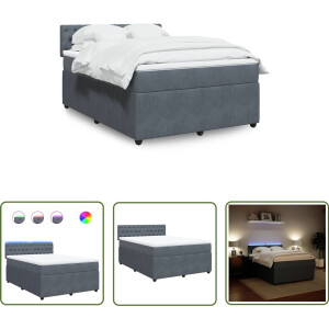 vidaXL Boxspringbed - Boxspring - Boxspring met matras fluweel donkergrijs 140x190 cm - Fluweel - Matras - Led Verlichting