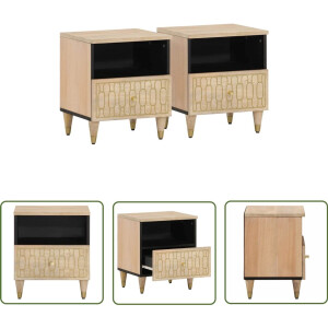vidaXL Mango Wood - Nachtkastjes - Nachtkastjes 2 st 40x33x46 cm massief mangohout - Vintage Design - Handgemaakt - Bedroom Furniture