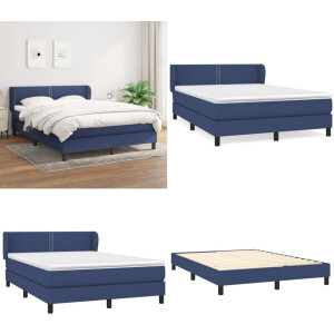 vidaXL Boxspring met matras stof blauw 140x200 cm - Boxspring - Boxsprings - Bed - Slaapmeubel