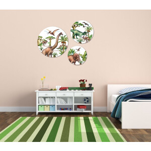 Muurcirkel / Wandcirkel stoere dinosaurus thema middelgroot - set van 3 muurcirkels + ophangsysteem - Decoratie kinderkamer / babykamer jongens & meisjes