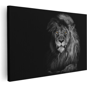 Artaza Canvas Schilderij Leeuw Met Oranje Ogen - Zwart Wit - 30x20 - Klein - Foto Op Canvas - Canvas Print