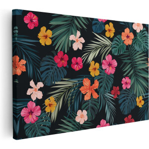 Artaza Canvas Schilderij Getekende Tropische Bloemen - Abstract - 60x40 - Foto Op Canvas - Canvas Print