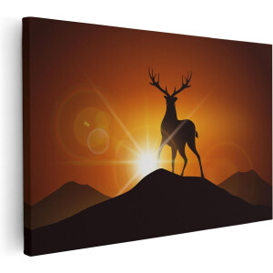 Artaza Canvas Schilderij Hert Op Een Berg - Abstract - Silhouet - 120x80 - Groot - Foto Op Canvas - Wanddecoratie Woonkamer