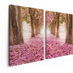 Artaza Canvas Schilderij Tweeluik Romantische Bomen Tunnel Met Roze Anjers - 120x80 - Foto Op Canvas - Canvas Print