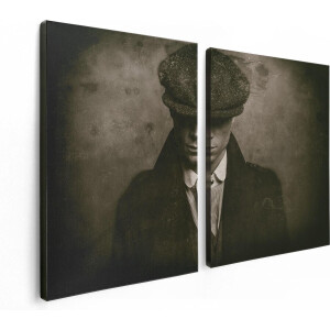 Artaza Canvas Schilderij Tweeluik Engelse Gangster Uit Jaren 1920 - Zwart Wit - 120x80 - Foto Op Canvas - Canvas Print