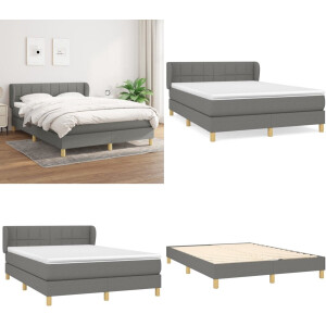 vidaXL Boxspring met matras stof donkergrijs 140x190 cm - Boxspring - Boxsprings - Bed - Slaapmeubel