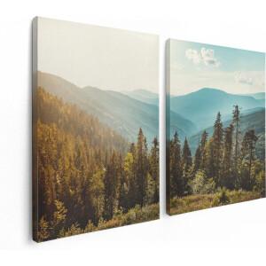 Artaza Canvas Schilderij Tweeluik Bos Met Bomen In De Hoge Bergen - 120x80 - Foto Op Canvas - Canvas Print