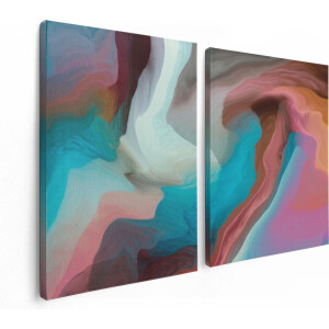 Artaza Canvas Schilderij Tweeluik Abstracte Kunst - Kleurrijke Golven - 120x80 - Foto Op Canvas - Canvas Print