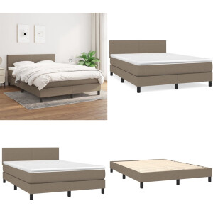 vidaXL Boxspring met matras stof taupe 140x200 cm - Boxspring - Boxsprings - Bed - Slaapmeubel