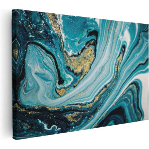 Artaza Canvas Schilderij Abstracte Luxe Kunst in het Blauw met Goud - 120x80 - Groot - Foto Op Canvas - Wanddecoratie Woonkamer