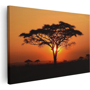 Artaza Canvas Schilderij Zonsondergang Achter Een Savanne Boom - 90x60 - Foto Op Canvas - Canvas Print - Muurdecoratie