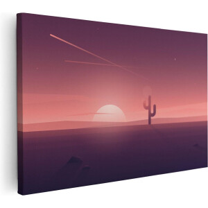 Artaza Canvas Schilderij Zonsondergang In De Woestijn Met Een Cactus - 30x20 - Klein - Foto Op Canvas - Canvas Print
