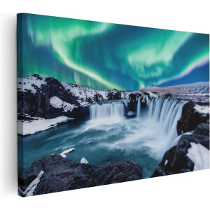 Artaza Canvas Schilderij Watervallen Met Het Groene Noorderlicht - 90x60 - Foto Op Canvas - Canvas Print