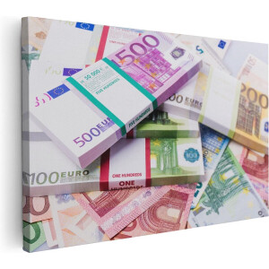 Artaza Canvas Schilderij Euro Geld Briefjes - Stapels  - 60x40 - Foto Op Canvas - Canvas Print