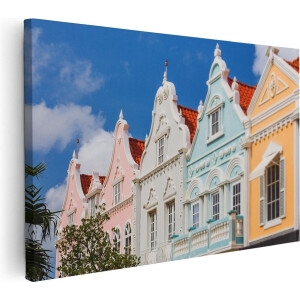 Artaza Canvas Schilderij Aruba Kleurrijke Huisjes - Nederlandse Antillen - 90x60 - Foto Op Canvas - Canvas Print - Muurdecoratie