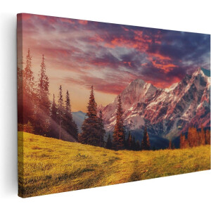 Artaza Canvas Schilderij Alpen Landschap Met Een Kleurrijke Hemel - 120x80 - Groot - Foto Op Canvas - Wanddecoratie Woonkamer