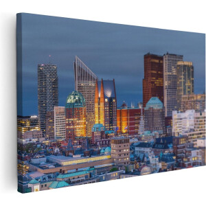 Artaza Canvas Schilderij Den Haag Skyline met Wolkenkrabbers - 90x60 - Foto Op Canvas - Canvas Print - Muurdecoratie